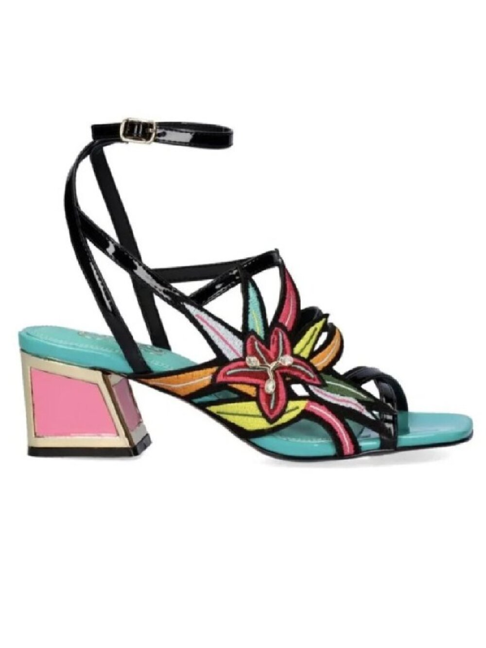 EXE Women's Luisa 400 Low Heel Strappy Sandal Multicolor Floral Design 39 US 7.5